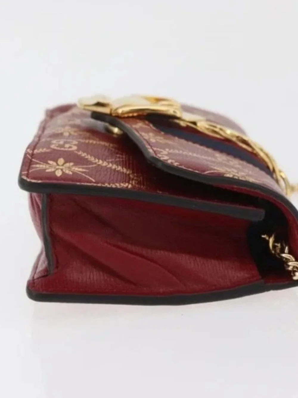 GUCCI GG Canvas Sylvie Sherry Line Chain Bag Leather Red 494646 Auth BAZ806A